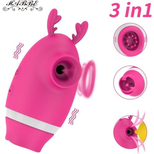 Sucking & Licking Vibrator Clitoris Stimulator Nipples massage Clit Sucker Tongue Blowjob Cunnilingus 3 in 1 Sex Toys for Women
