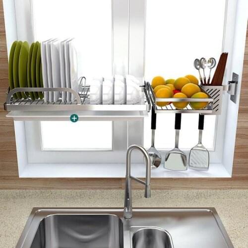 Punch-free drying rack kitchen rack wall-mounted drain rack put dish rack window window sill storage rack stainless steel