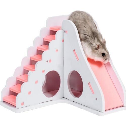 High Quality Hamster House Villa Wooden Square Slide Squirrel Chinchilla Guinea-pig Hamster Toy Cage Small Pet House with Ladder
