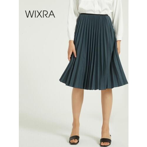 Wixra New Basic Solid Pleated Skirts Elegant Elastic Waist Thick A Line Skirt For Ladies Autumn Winter