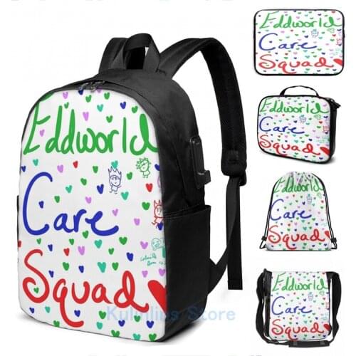Funny Graphic print Eddsworld Care Squad USB Charge Backpack men School bags Women bag Travel laptop bag
