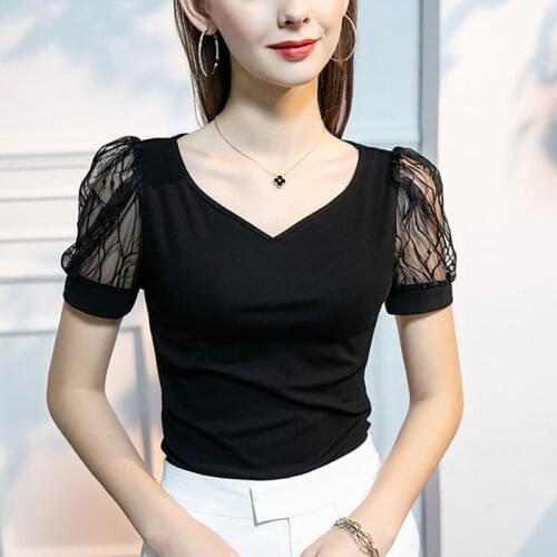 Women Cotton T-shirt with Square Collar and Short Sleeve Solid color Solid pattern Women clothing Lady T-shirts for Summer