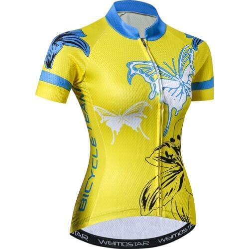 Weimostar Women Pro Cycling Jersey 2018 Yellow Butterfly Cycle Bike Jersey ciclismo Girl MTB maillot ciclismo Bicycle wear tops