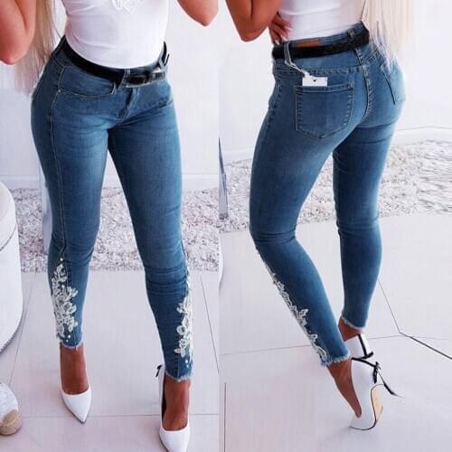Women Stretch Printed Jeans Casual Denim Ripped Trousers Ladies Streetwear Jeans Skinny Slim Fitness Pants Trousers Джинсы #T2Q