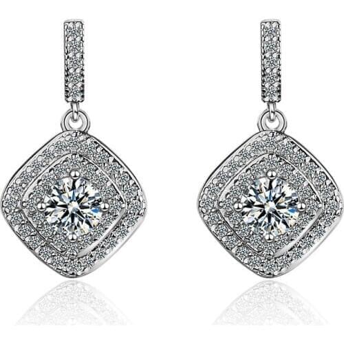 Authentic Real 925 Sterling Silver Vintage Allure Clear CZ Stud Earrings Women Wedding Jewelry Femme Brincos