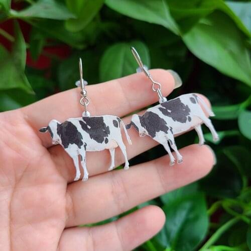 1Pair Dairy Cattle Cow Earrings Cartoon Animal Pendant Drop Dangle Jewelry Charm Gifts Ornaments For Women Fashion Accessories