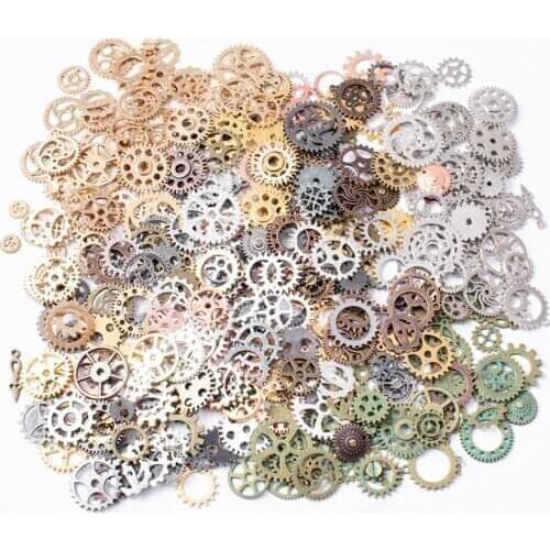 100g/lot Mixed Color Mixed Style Diy Jewelry Charm Steampunk Movement Retro DIY Wheel Gear Pendants Jewelry Accessories
