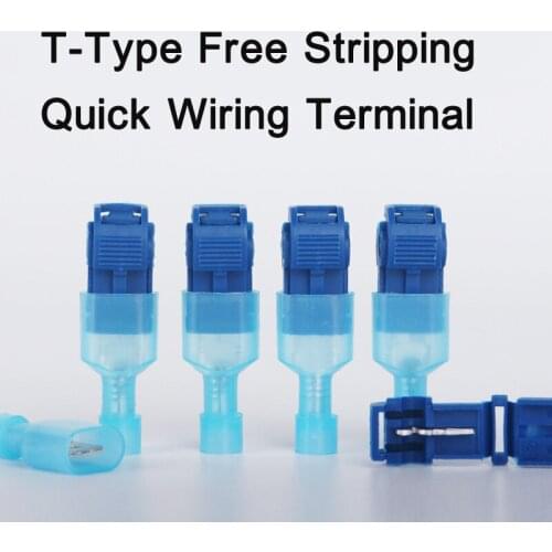 100Pcs(50set) T2 Blue T Tap Wire Connectors Self-Stripping Quick Splice Electrical Wire Terminals Disconnect Spade Terminal