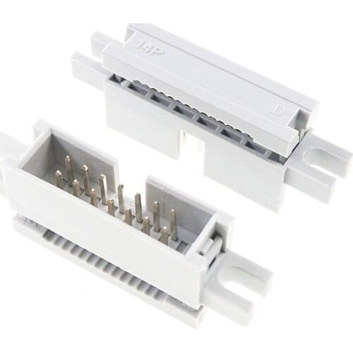 1000 Pcs 0.100" 2.54mm 14 Pin IDC Type Box header Male Headers 2 rows straight Through hole Flat cable connector with ears