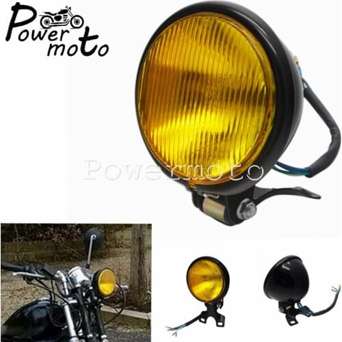 12V Retro Motorcycle Yellow Cafe Racer Headlight For CG125 GN125 Harley Suzuki Honda CB400 Shadow Yamaha Front Head Light Lamp