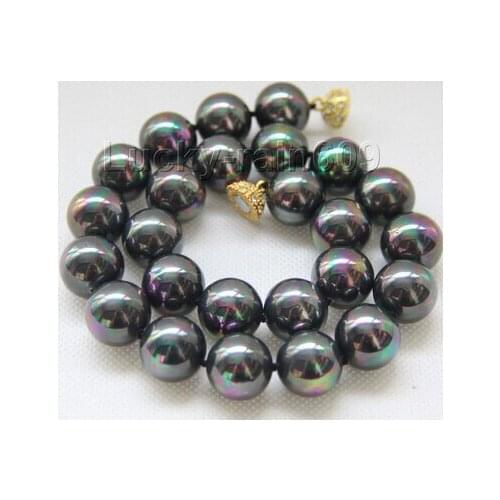 14mm round Multicolor black seashell pearls necklace magnet clasp Factory Wholesale price 18inch real Women Fine for lady silve
