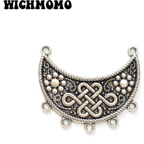 2pieces 47MM Retro Zinc Alloy Crescent Moon Chinese knot Connectors Charms Pendants for DIY Necklace Jewelry Accessories