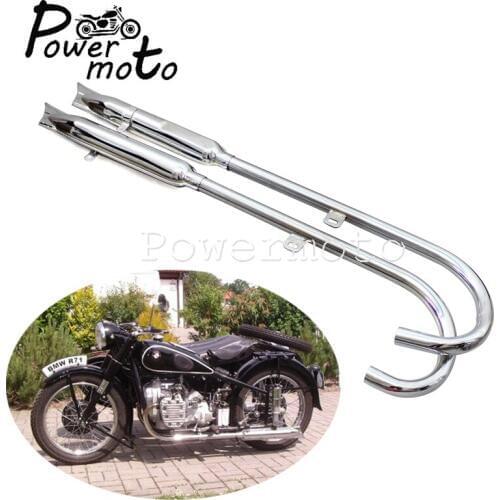 24/32 HP Chrome Front&Rear Complete Exhaust Muffler Pipes For BMW R72 M72 R12 K750 KS750 Ural Sidecar Full System Silencer Pipe