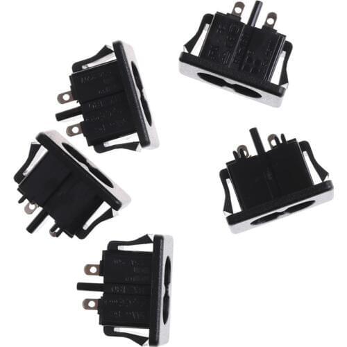 5Pcs AC250V 2.5A IEC320 C8 Male 2 Pins Black Power Inlet Socket Panel Embedded Connector 28 x 16mm