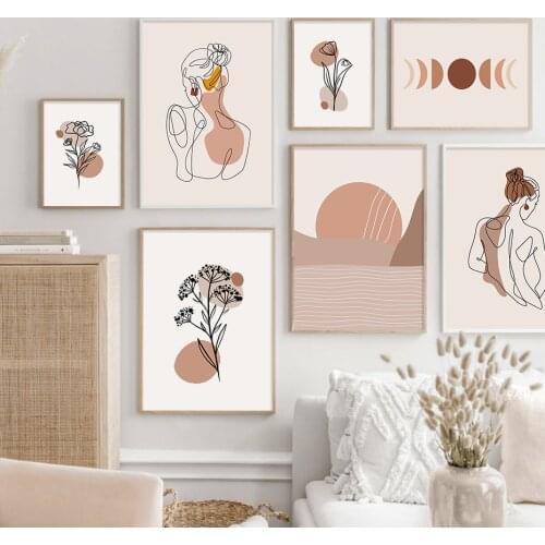 Abstract Body Line Floral Landscape Boho Posters Canvas Painting Wall Art Print Picture for Living Room Interior Home Decoration