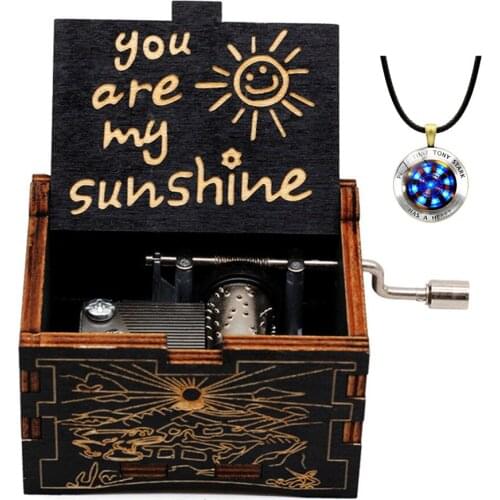 Black Wooden Engraved Musical Boxes - You are My Sunshine, Hand Cranked Music Box Toy Christmas Birthday Gift
