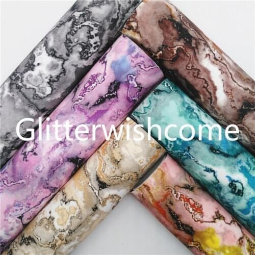 Glitterwishcome 21X29CM A4 Size Synthetic Leather, Marble Printed Faux Leather fabric Vinyl for Bows, GM807B