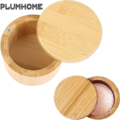 Hot Sale Bamboo Round Salt Box Magnet Kitchen Seasoning Jar Can Bamboo Container Used For Tea Coffee Sugar Home Storage Boxes