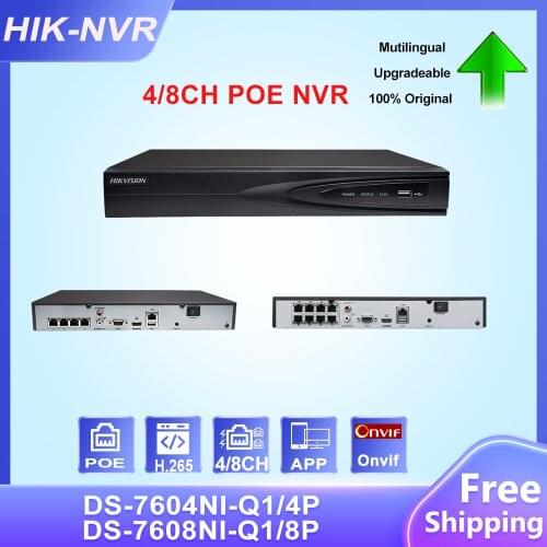Hikvision 4K 8MP POE NVR DS-7604NI-Q1/4P DS-7608NI-Q1/8P 4/8CH 1 SATA For IP Camera CCTV Security Network Video Recorder H.265