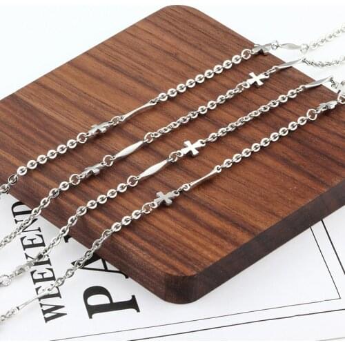 HUIET New Style O Chain Bracelet Cross Necklaces Thin Chains Men Women Pendant Charm Jewelry Making Stainless Steel Necklaces