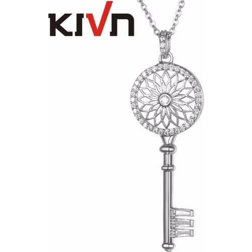 KIVN Fashion Jewelry Lotus Cubic Zirconia Womens Girls Bridal Wedding Key Pendant Necklaces Birthday Gifts 6pcs Lot Wholesale