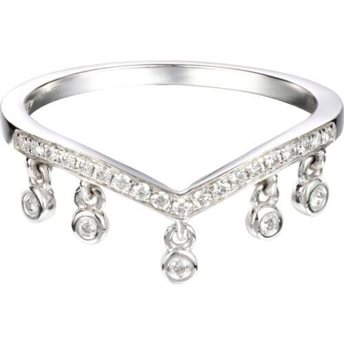 EDI Tassel Ring AU585 14k Solid White Gold V Shape Matching Wedding Band OL Lady Romantic 0.12ctw Natural Diamond Ring For Women