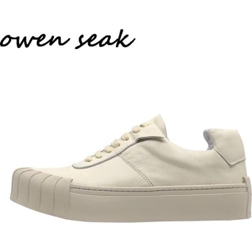 2019 Owen Seak Men Casual Shoes Luxury Men Sneaker Trainers Genuine Leather Loafers Spring Male Lace Up Brand Flats White Shoes