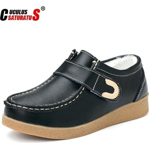 Cuculus Winter Flats Shoes Women Genuine Leather Sneakers Round toe Rubber Non-slip Moccains Women Casual Fur Boat Shoes