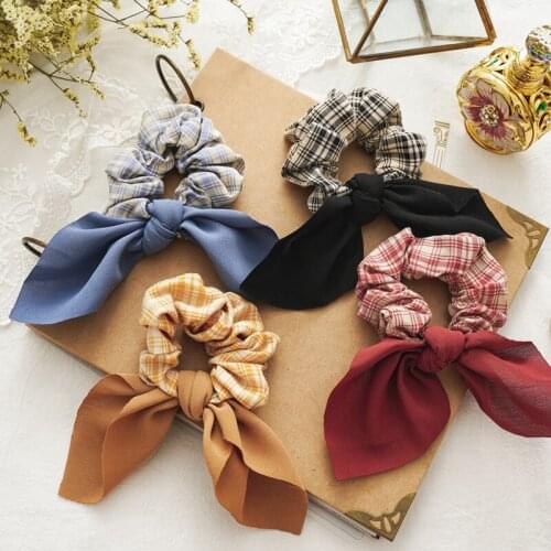 Fashion Retro Plaid Bow Hair Ties Ropes Knotted Rabbit Ear Scrunchies Ponytail Holder Elastic Hair Ring Female Hair Accessories