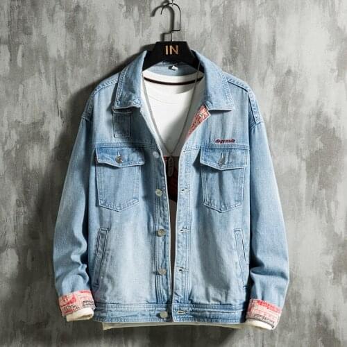 High Quality Bomber Denim Jacket Mens Ripped Holes Blue Jean Jackets New 2020 Autumn Spring Garment Washed Mens Denim Coat
