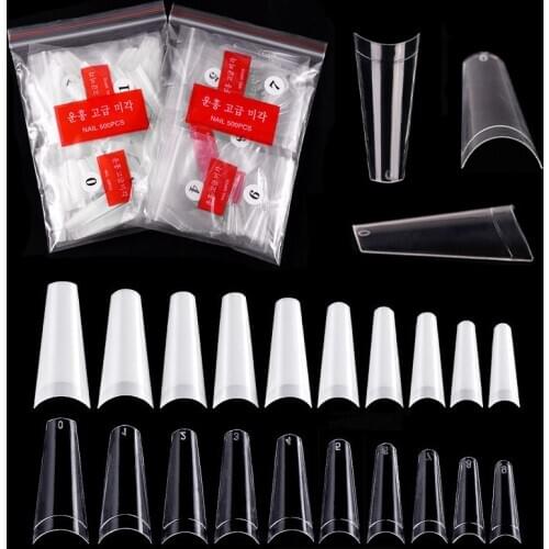 Taoye teemo 100/500pcs False Nail Art Tips French Natural Transparent Coffin False Nail Tips Acrylic UV Gel Nail Polish Manicure