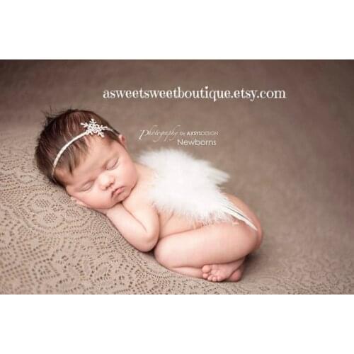 2016 New Infant Handmade Feather Angel Wings & Baby Girls Snow Crystal Button Headbands Children Photography Props Set