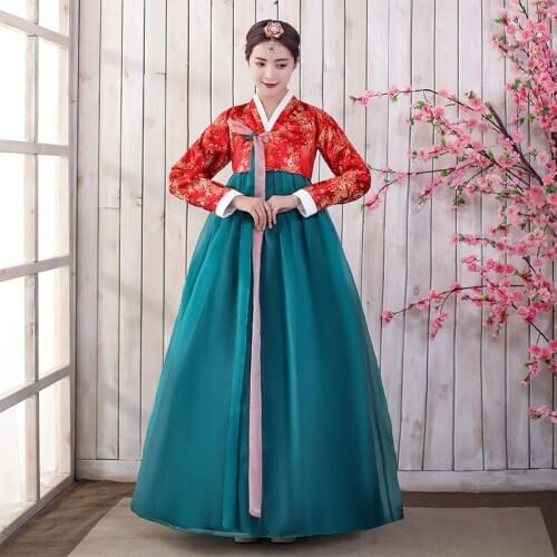 New Female Traditional Korean Hanbok Dress Korean Folk Stage Dance Costume Korea Traditional Costume Hanbok Korean Dress SL2062