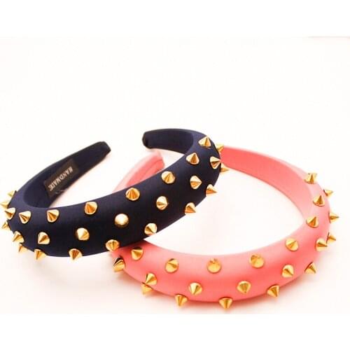 Women Thick Sponge Rivet Hairband for Women Padded Headband Ladies Vintage Hair Hoop Headdress Female Hair Accessories