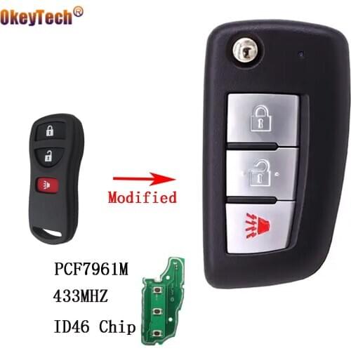 OkeyTech 433MHZ 3 Buttons Modified Flip Folding New Style Complete Remote Control Car Key For Nissan Rogue 2014-2018 ID46 Chip