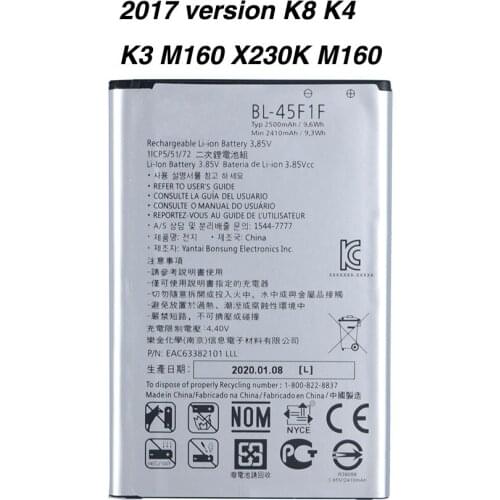 Original k8 Battery for LG k8 K4 K3 M160 LG Aristo MS210 2410mAh X230K M160 X240K LV3 (2017 version K8) BL-45F1F