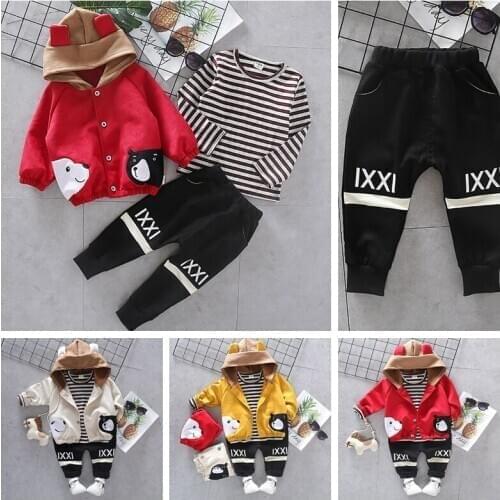 Toddler Baby Boys Girls Autumn Sports Tracksuit Hooded Coat T-shirt+Pants 3pcs Costume Children Clothes Sets 1 2 3 4 Years