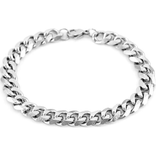 Stainless Steel flat Bracelet for Men Women Curb Cuban Link Chain Mens Womens Bracelets Chains Davieslee Jewelry for Men