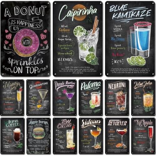 Whiskey Poster Old Fashion Metal Plate Tin Sign Vintage Kitchen Coffee Bar Decor Plaque Chic Cocktail Wall Stickers Home Decor