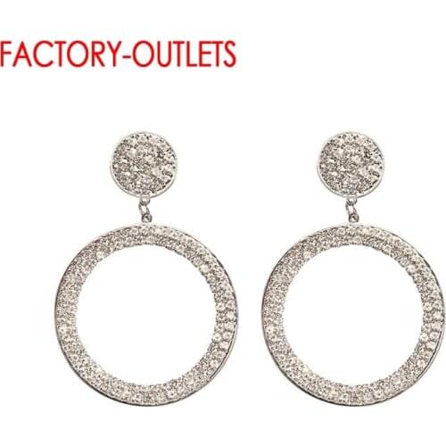 Round Shape Full Of Crystal Drop Earrings 100% Real 925 Sterling Silver Dangle Earrings For Women Fine Jewelry Gift Arete