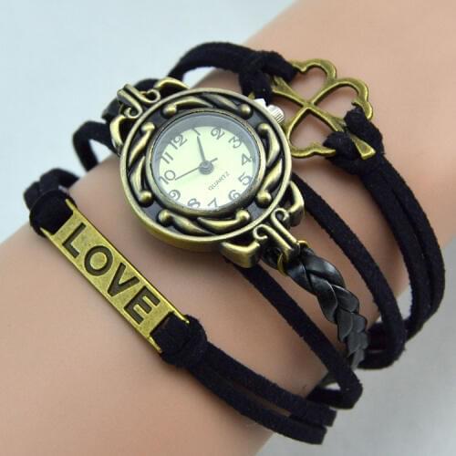 Retail and wholesale love lucky flower leather bracelet watch broze fashion Jewelry