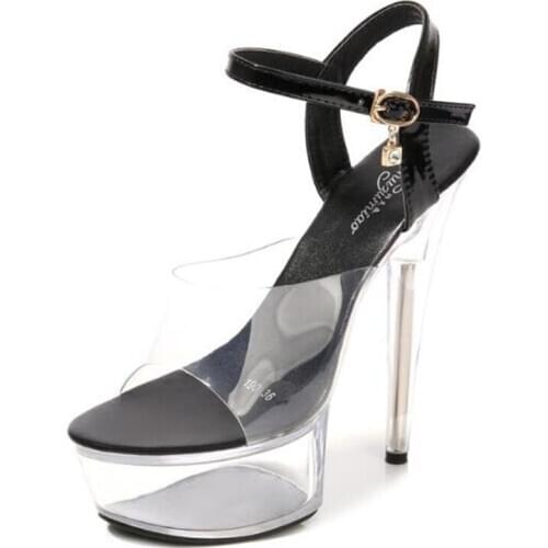 Women Sandals 14.5CM Thin High Heels Chaussures Femme PVC Buckle Strap Open Toed waterproof platform party pumps women shoes