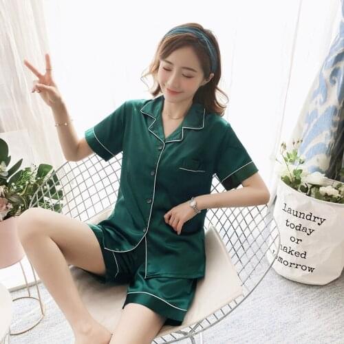 Short Sleeve Silk Pajamas Set Women Summer Silk Pijama Solid Color Sleepwear Pyjamas Plus Size 3XL 4XL 5XL 85kg Nightwear Set