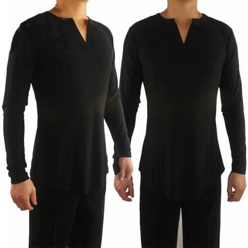Men Latin Dance Top Black Dance Costume V Neck Round Arc Pendulum Ballroom Tango Modern Professional Men Latin Clothing VDB634