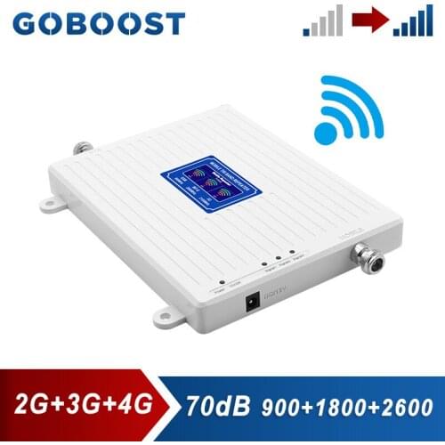 GOBOOST GSM 900 2G 3G Cellular Amplifier Mobile Network LTE 4G 1800 2600 MHz Tri Band Repeater Cell Phone 4g Signal Booster