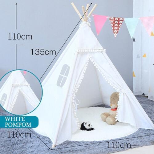 1.35M Large Teepee Tent Cotton Canvas Wigwam Childrens Tent Kids Play House Girls Game House India Triangle Tent Room Decor