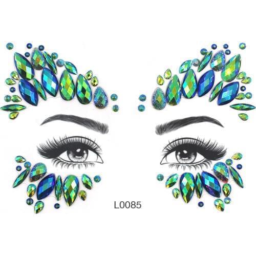 Temporary tattoo sticker for face makeup white green red rhinestones flat back crystal diamond face glitter tattoo sticker LT005