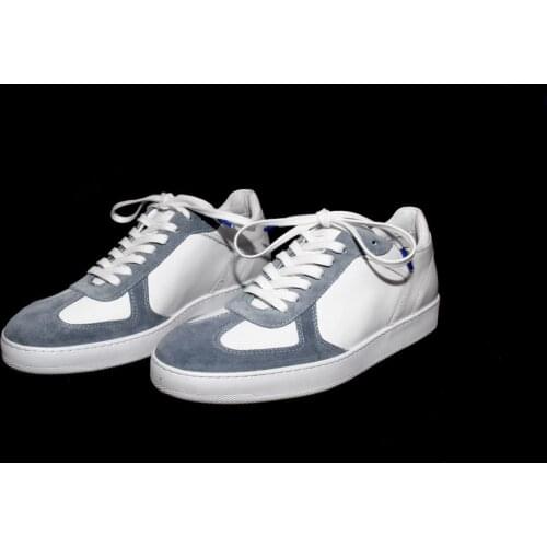 Premium Handmade Sneakers with White Leather & Sky Blue Suede, Mens Spring 2021 Athletic Sport Casual Shoes for Men