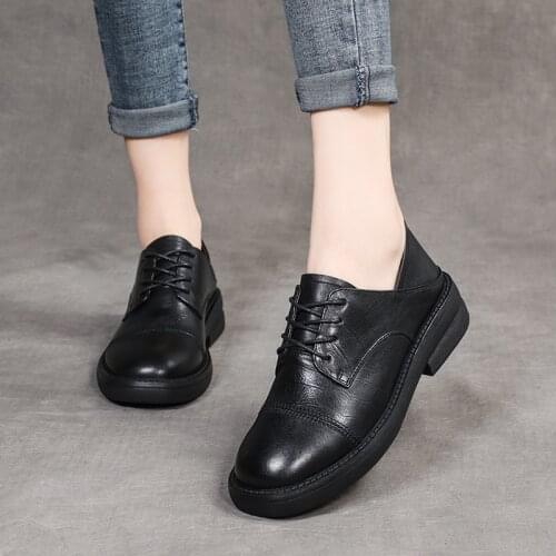 YourSeason Ladies Spring Autumn Genuine Leather Pumps Handmade Concise Casual Sewing Women 2021 Lace Up Vintage Shoes