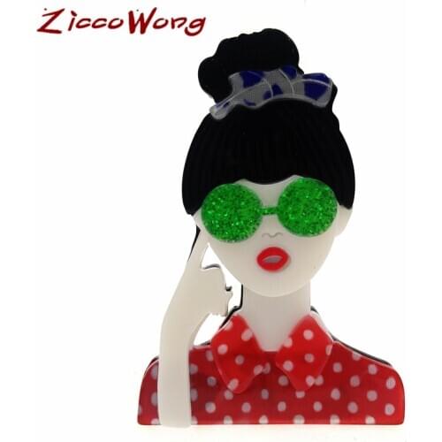 ZiccoWong New Design Lovely Thinking Girl Brooch And Pins For Women Girl Acrylic Brooches Big Resin Cute Lady Lapel Pins Gift